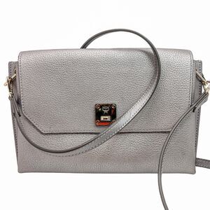MCM Milla Silver Metallic Leather Crossbody Shoulder Bag Clutch